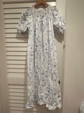 Hill House Caroline Nap Dress White Blue Botanical Floral Cottagecore Sz small
